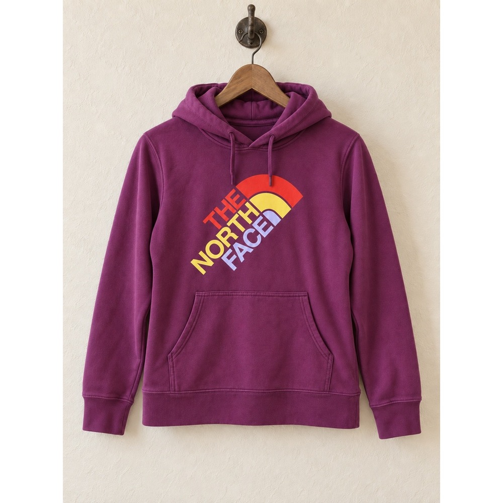 The North Face Hoodie Rainbow Graphic Logo Pullover Purple Medium